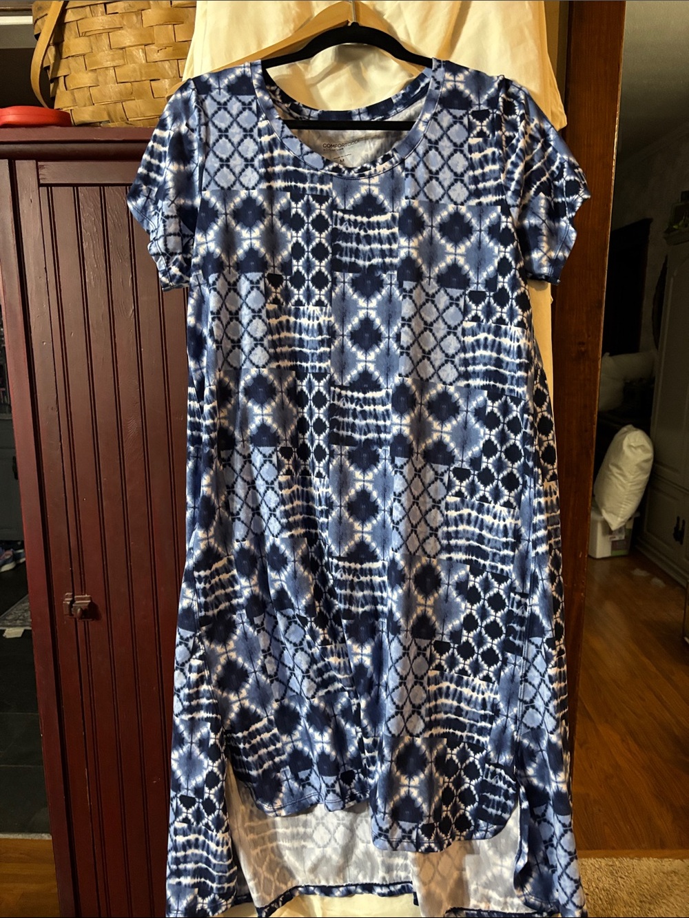 Casual Blue Mosiac Maxi Dress with Short Sleeves